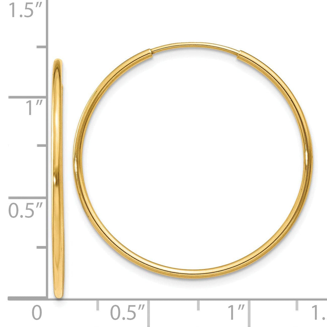 Lovely Rita's Earrings 14k Yellow Gold Polished Endless Hoops 1.25mm x 30mm