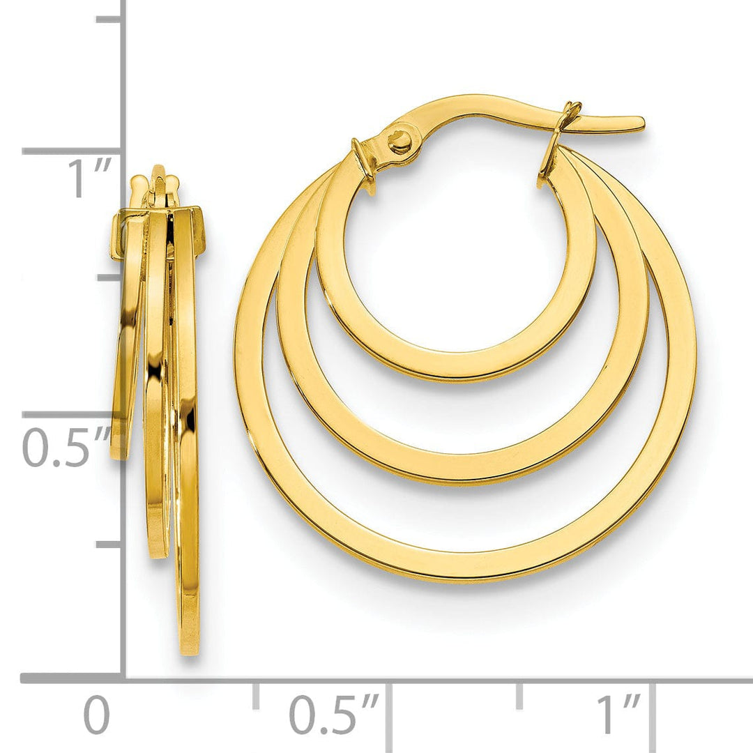 Lovely Rita's Earrings 14k Yellow Gold Polished Fancy 3 Hoop Earrings