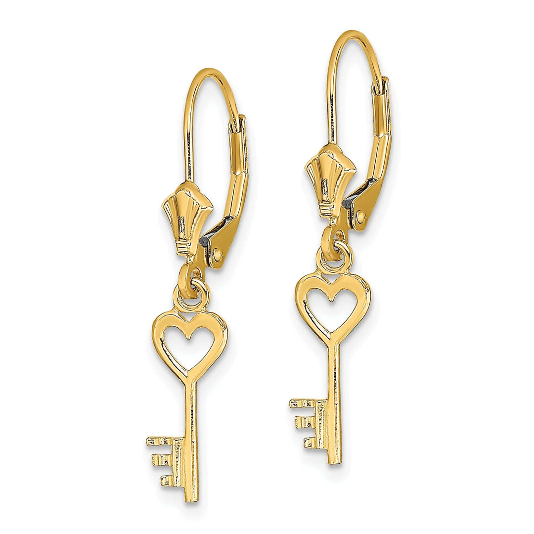 Lovely Rita's Earrings 14K Yellow Gold Polished Finish Heart with Key Leverback Earrings