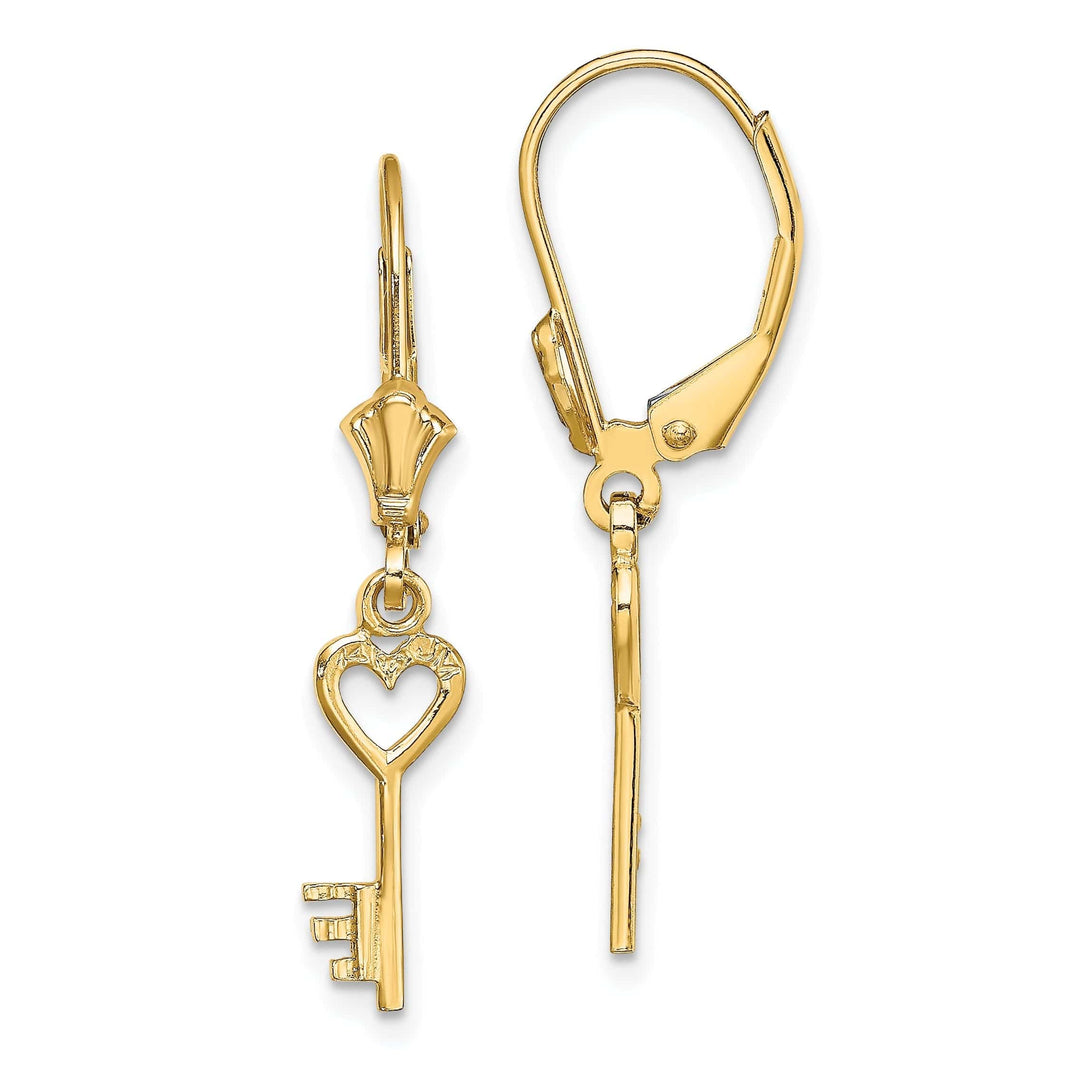 Lovely Rita's Earrings 14K Yellow Gold Polished Finish Heart with Key Leverback Earrings