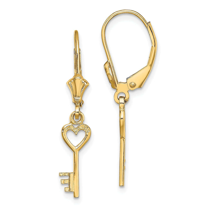 Lovely Rita's Earrings 14K Yellow Gold Polished Finish Heart with Key Leverback Earrings
