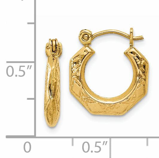 Lovely Rita's Earrings 14k Yellow Gold Polished Patterned Hollow Hoops