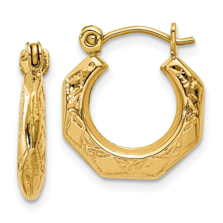 Lovely Rita's Earrings 14k Yellow Gold Polished Patterned Hollow Hoops
