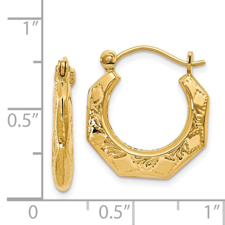 Lovely Rita's Earrings 14k Yellow Gold Polished Patterned Hoop Earrings