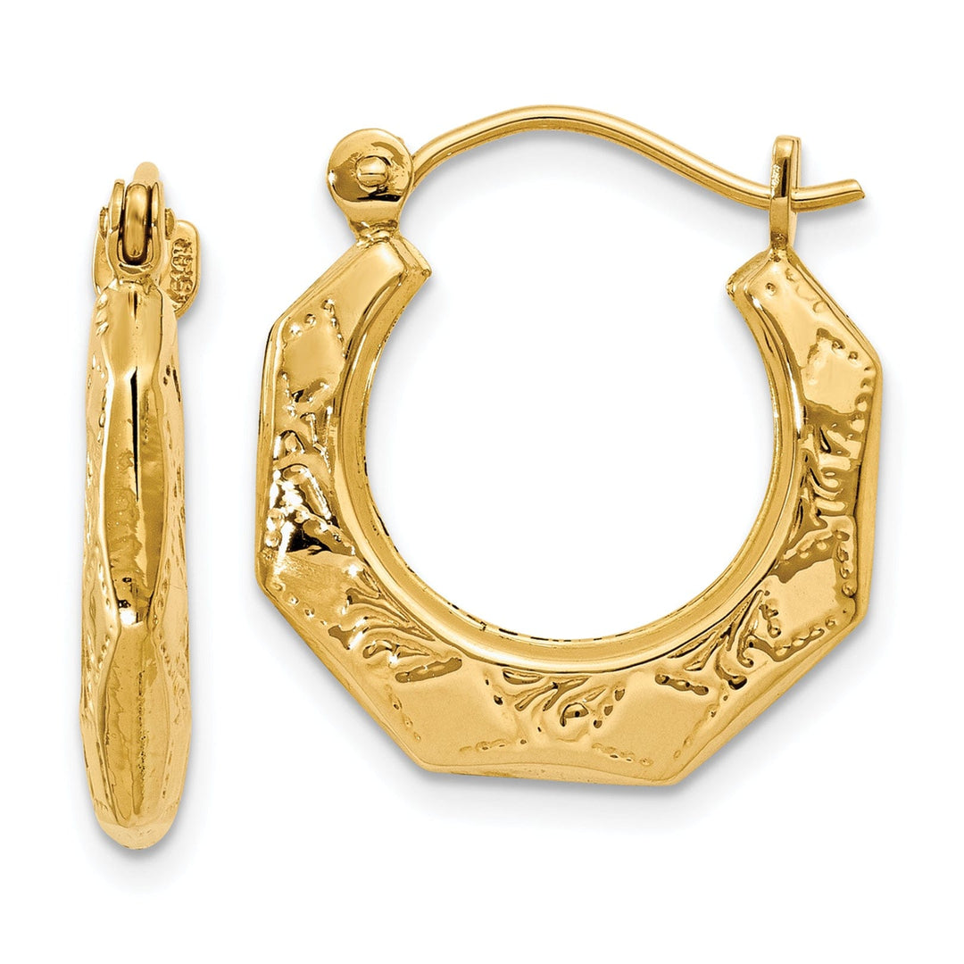 Lovely Rita's Earrings 14k Yellow Gold Polished Patterned Hoop Earrings