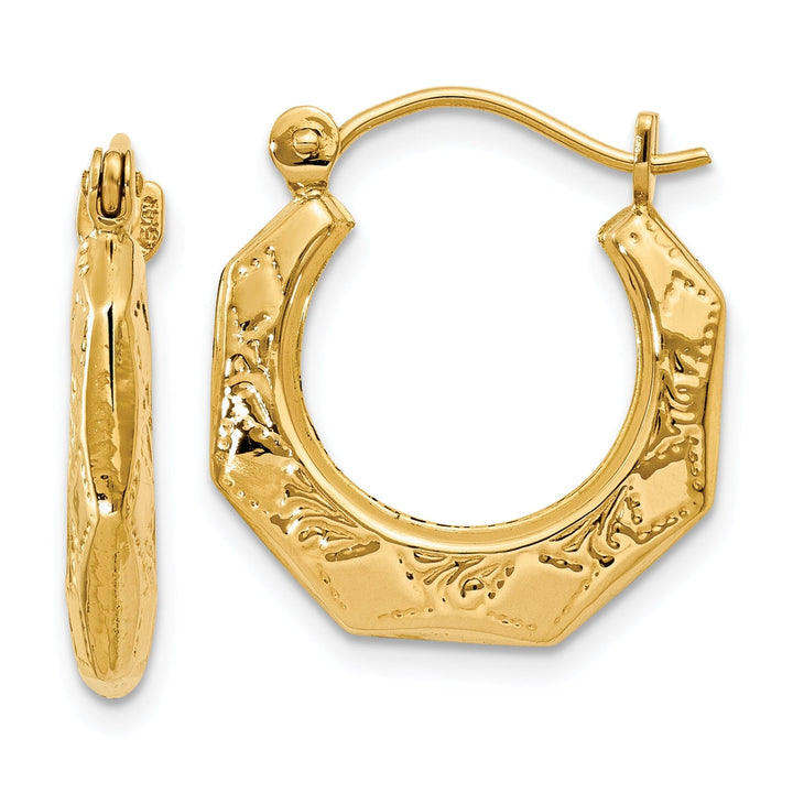 Lovely Rita's Earrings 14k Yellow Gold Polished Patterned Hoop Earrings