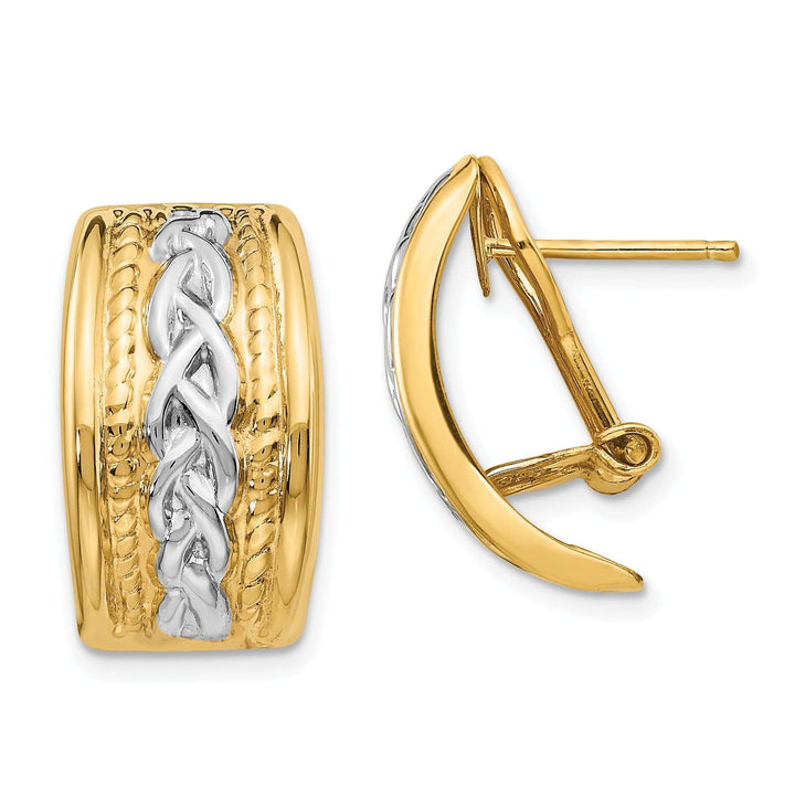 Lovely Rita's Earrings 14k Yellow Gold Polished Rhodium Omega Back Post Earrings