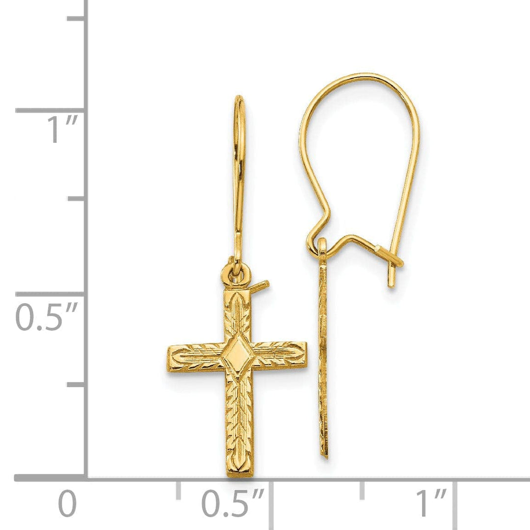 Lovely Rita's Earrings 14k Yellow Gold Polished Satin Cross Earrings