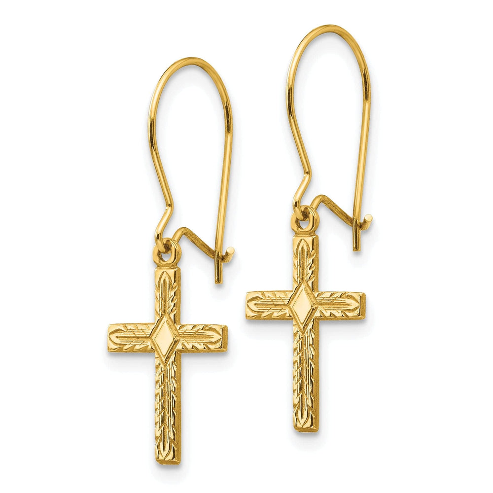 Lovely Rita's Earrings 14k Yellow Gold Polished Satin Cross Earrings