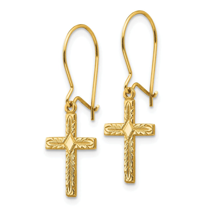 Lovely Rita's Earrings 14k Yellow Gold Polished Satin Cross Earrings