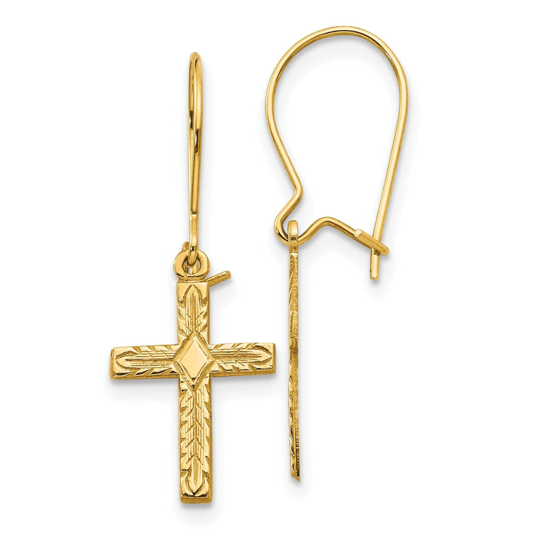 Lovely Rita's Earrings 14k Yellow Gold Polished Satin Cross Earrings