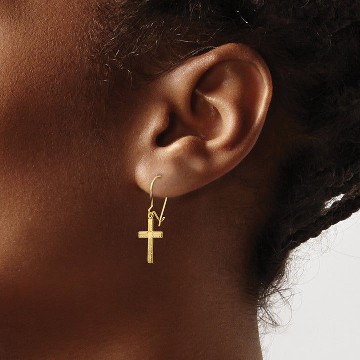 Lovely Rita's Earrings 14k Yellow Gold Polished Satin Cross Earrings