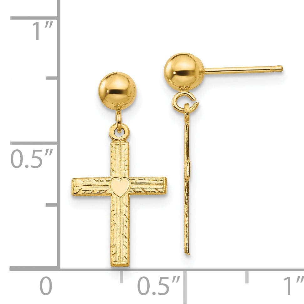 Lovely Rita's Earrings 14k Yellow Gold Polished Satin Cross Earrings