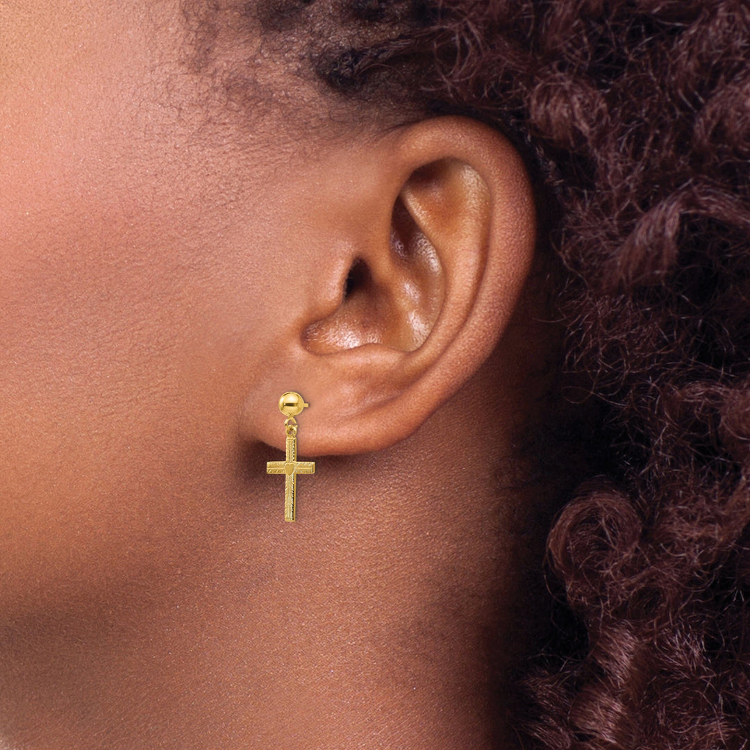 Lovely Rita's Earrings 14k Yellow Gold Polished Satin Cross Earrings