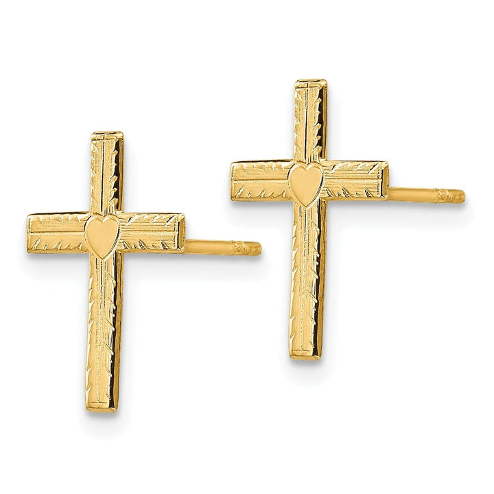 Lovely Rita's Earrings 14k Yellow Gold Polished Satin Heart Cross Earrings