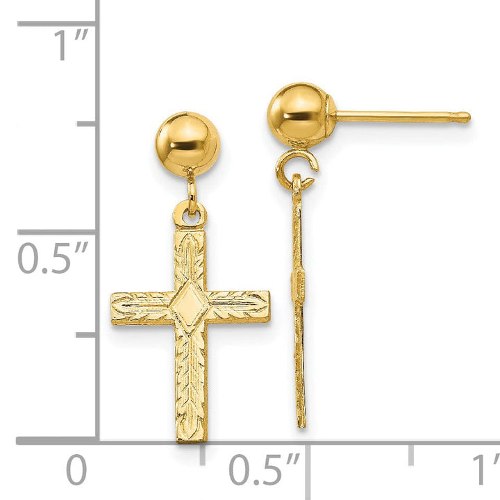 Lovely Rita's Earrings 14k Yellow Gold Polished Textured Cross Earrings