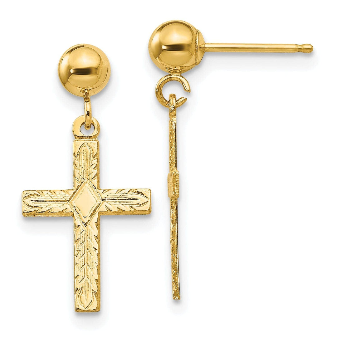 Lovely Rita's Earrings 14k Yellow Gold Polished Textured Cross Earrings