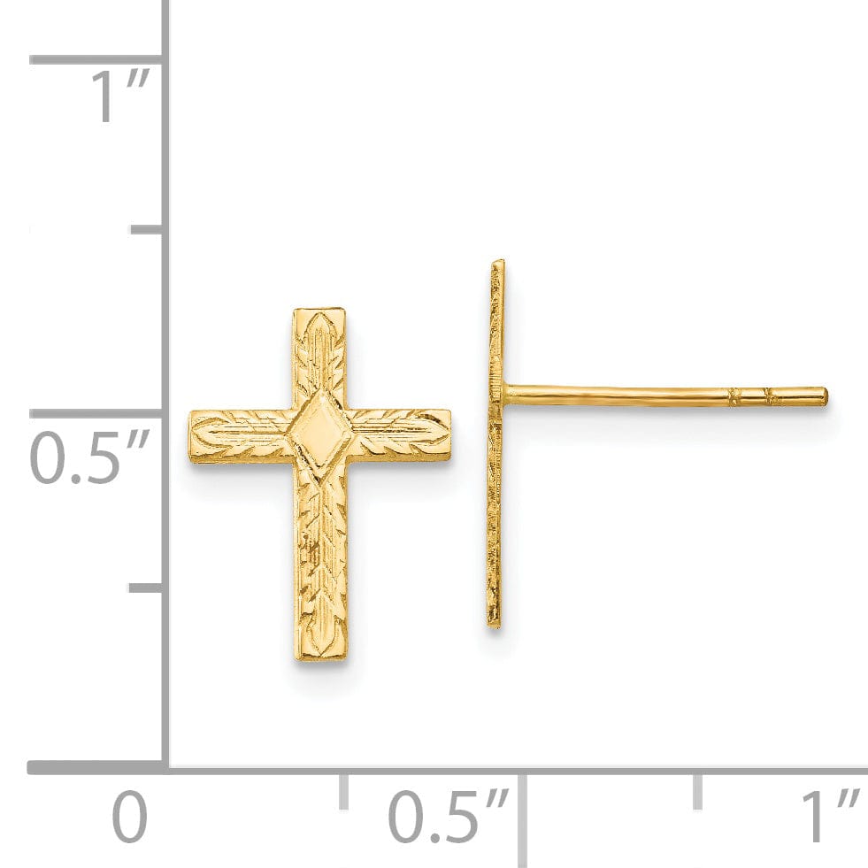 Lovely Rita's Earrings 14k Yellow Gold Polished Textured Cross Earrings