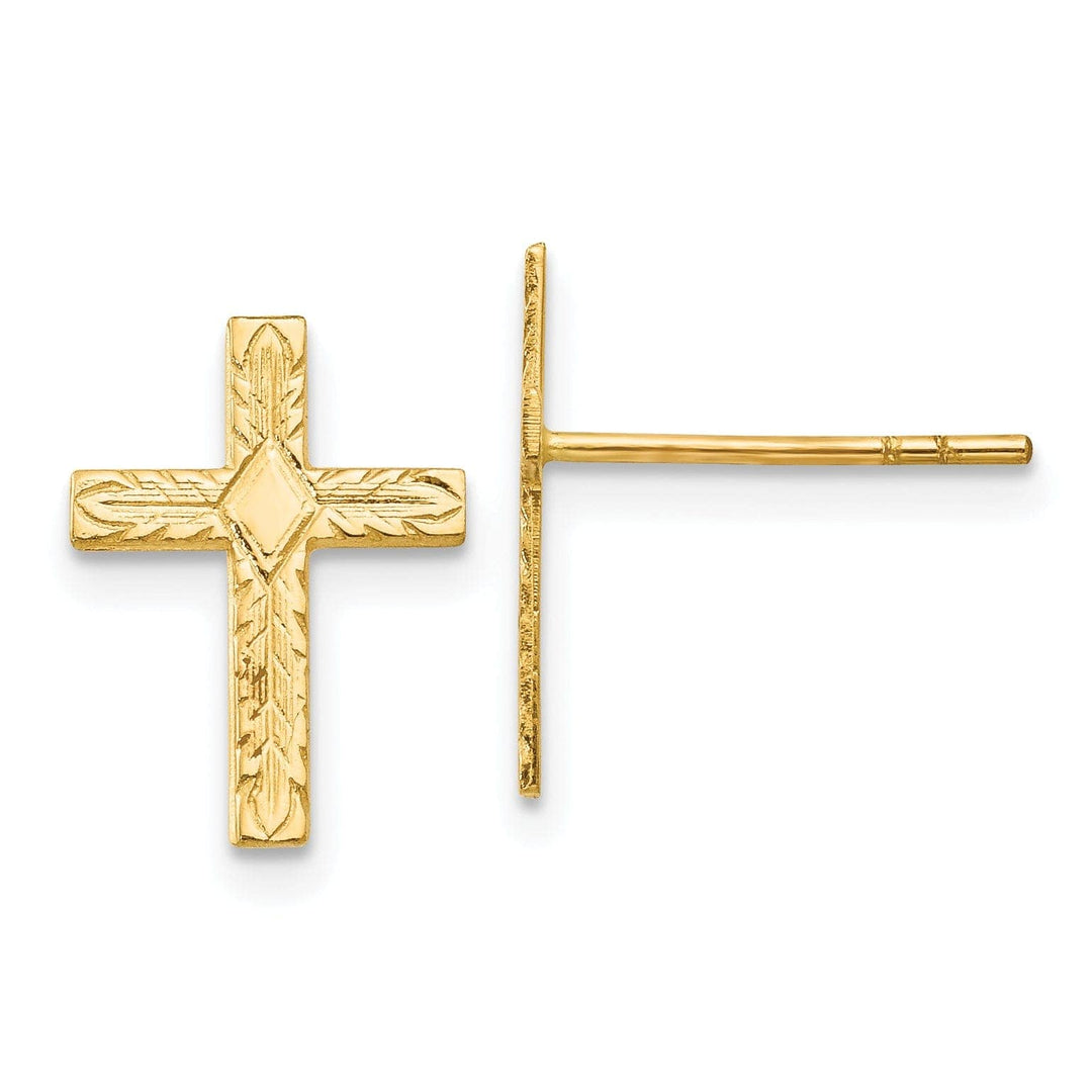Lovely Rita's Earrings 14k Yellow Gold Polished Textured Cross Earrings