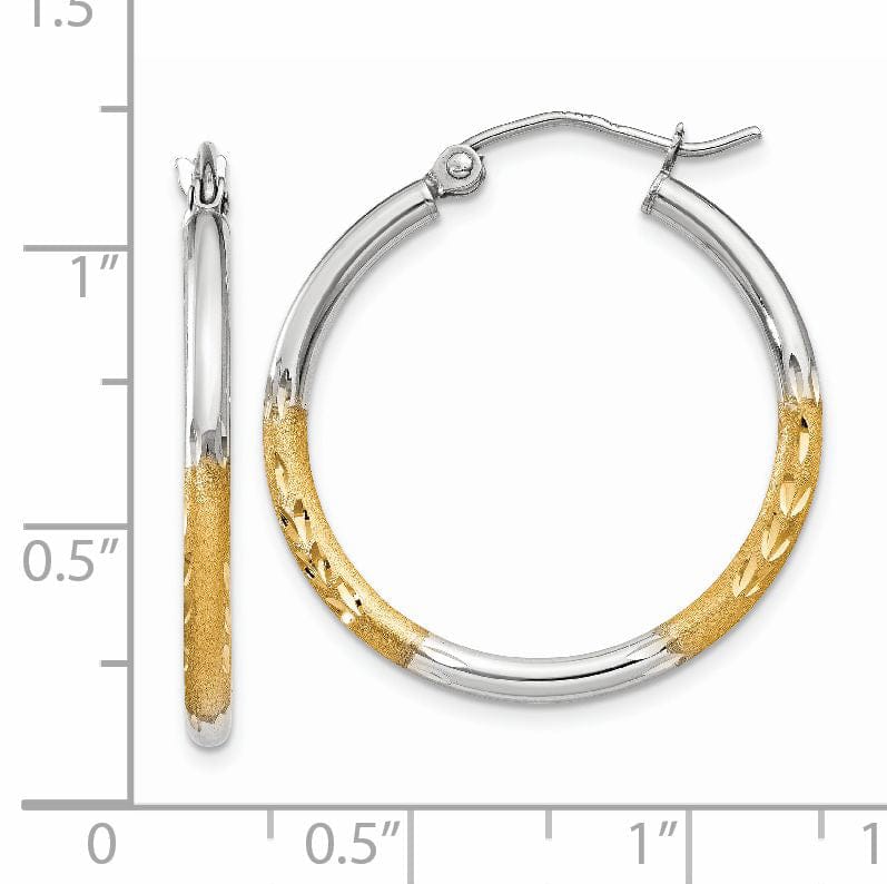 Lovely Rita's Earrings 14k Yellow Gold Rhodium 2MM Satin D.C Hoop Earring