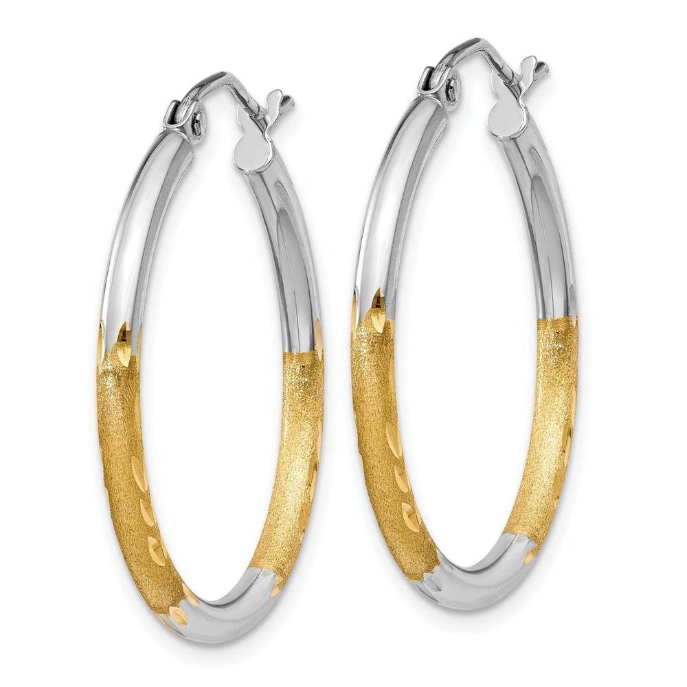Lovely Rita's Earrings 14k Yellow Gold Rhodium 2MM Satin D.C Hoop Earring