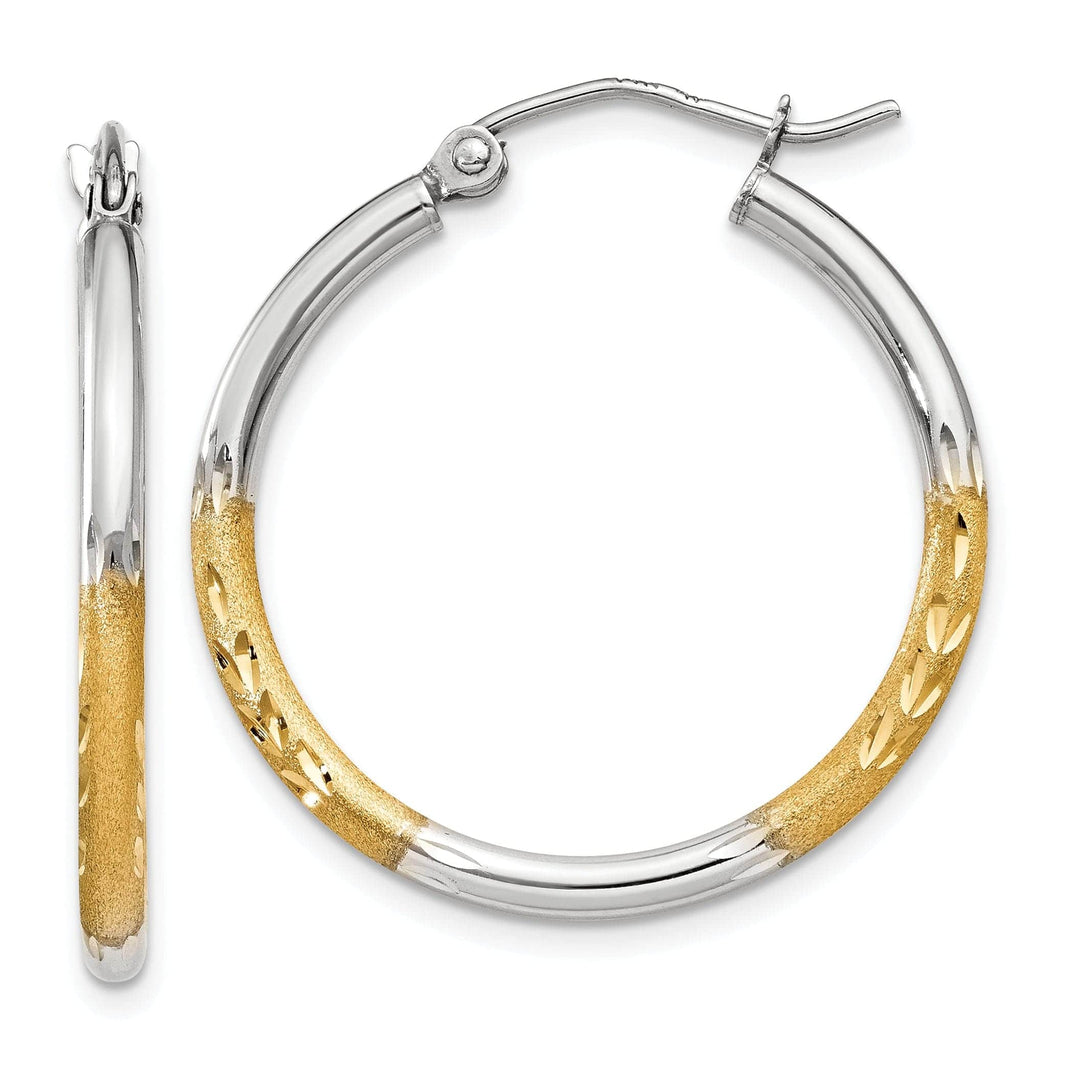 Lovely Rita's Earrings 14k Yellow Gold Rhodium 2MM Satin D.C Hoop Earring