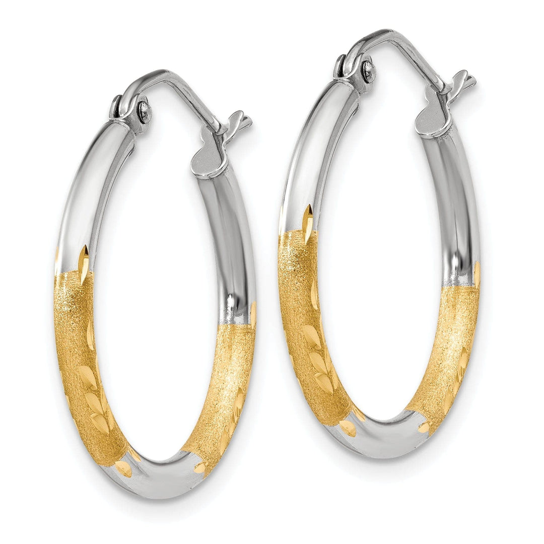 Lovely Rita's Earrings 14k Yellow Gold Rhodium 2MM Satin D.C Hoop Earring