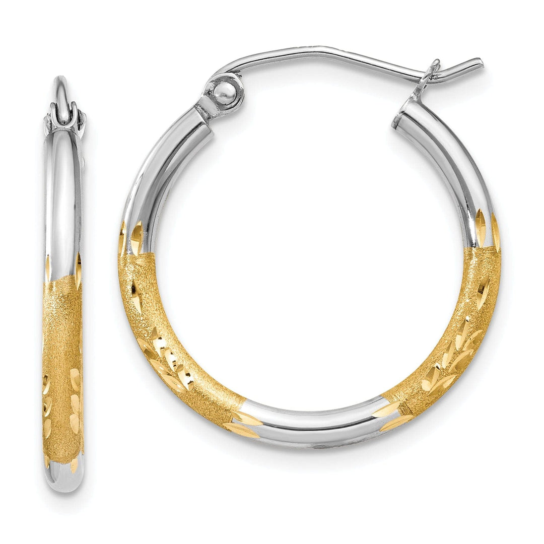 Lovely Rita's Earrings 14k Yellow Gold Rhodium 2MM Satin D.C Hoop Earring