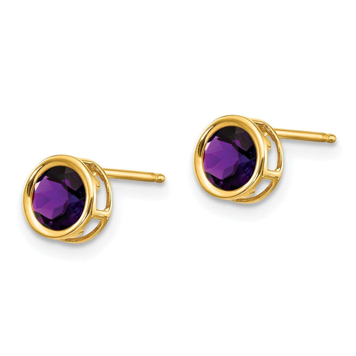 Lovely Rita's Earrings 14k Yellow Gold Round Amethyst Birthstone Earrings