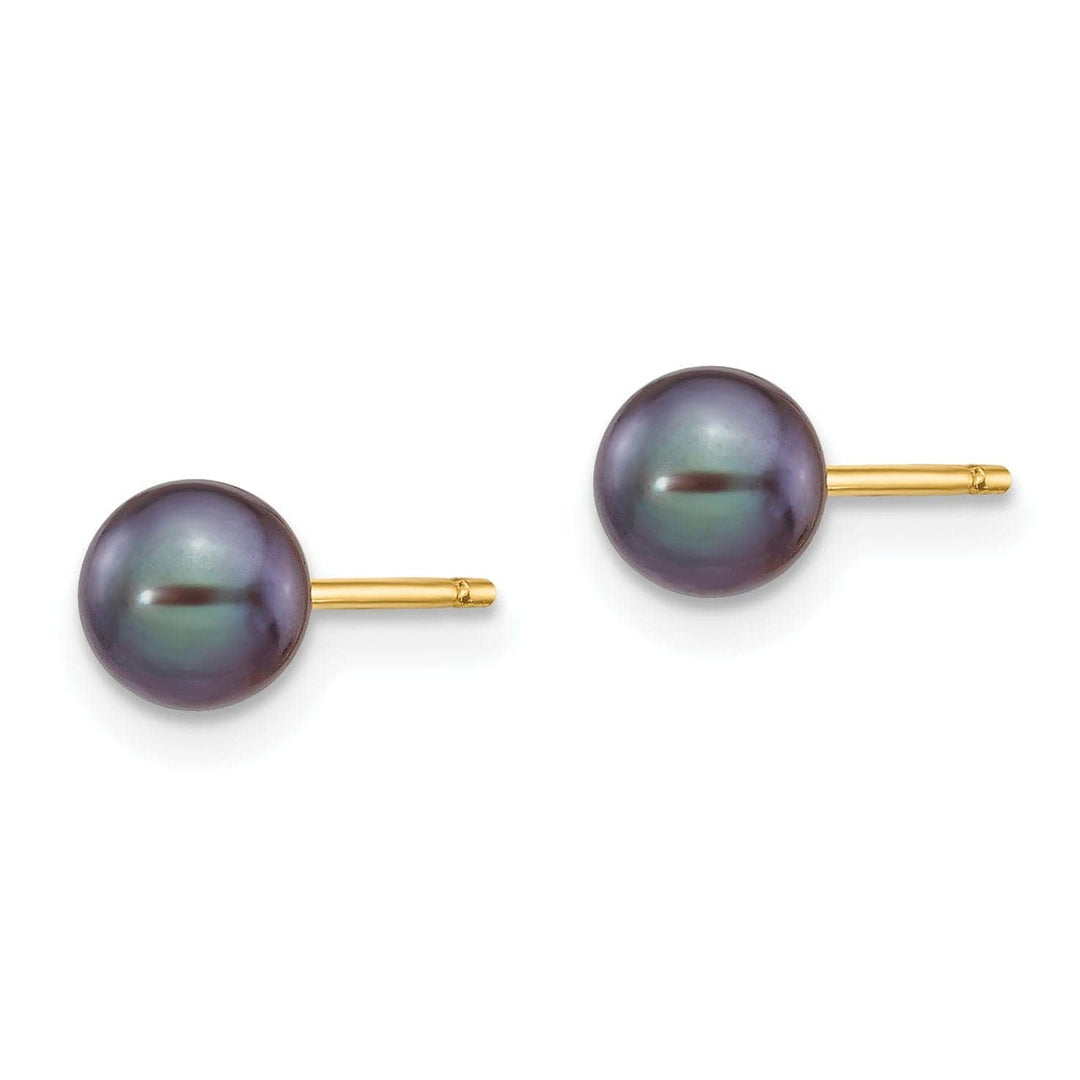 Lovely Rita's Earrings 14k Yellow Gold Round Black Pearl Earrings