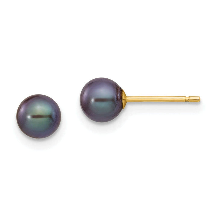 Lovely Rita's Earrings 14k Yellow Gold Round Black Pearl Earrings