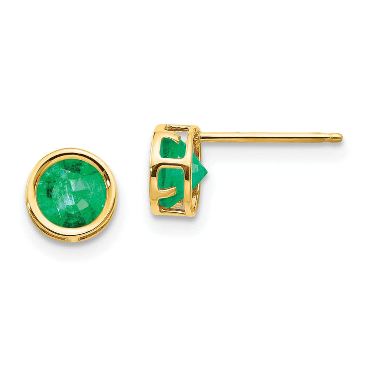 Lovely Rita's Earrings 14k Yellow Gold Round Emerald Birthstone Earrings