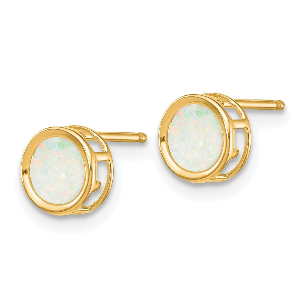 Lovely Rita's Earrings 14k Yellow Gold Round Opal Birthstone Earrings