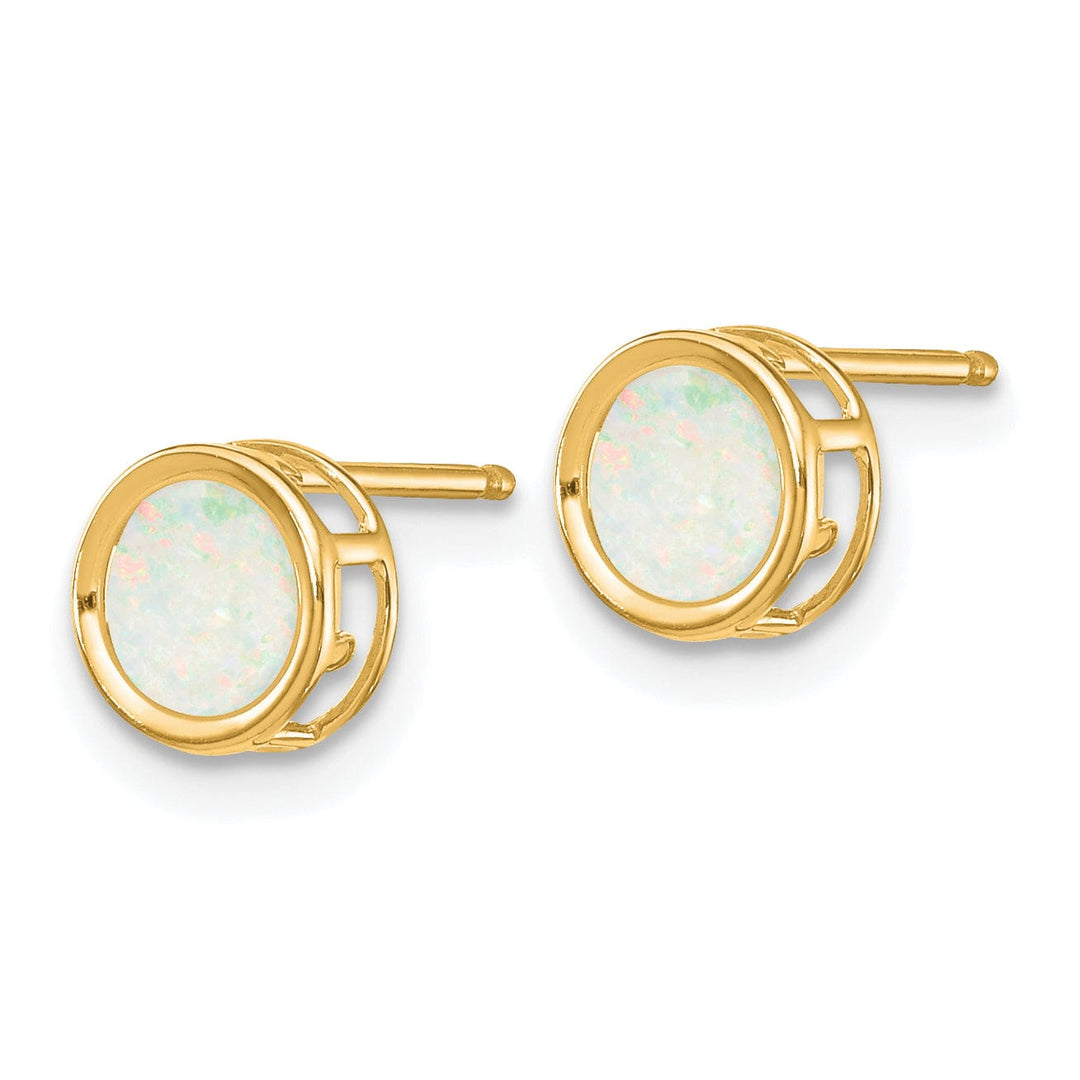 Lovely Rita's Earrings 14k Yellow Gold Round Opal Birthstone Earrings