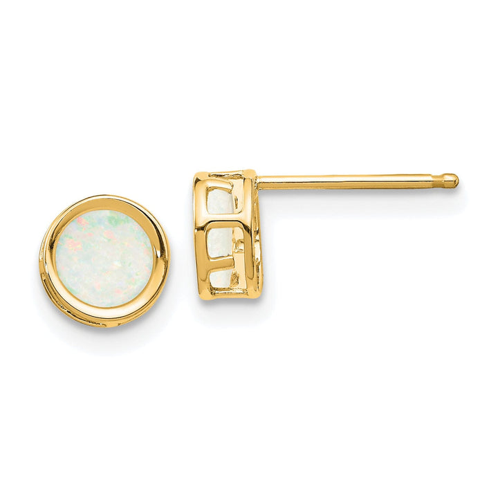 Lovely Rita's Earrings 14k Yellow Gold Round Opal Birthstone Earrings