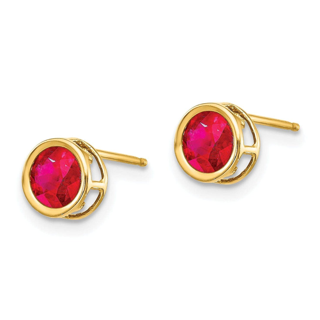 Lovely Rita's Earrings 14k Yellow Gold Round Ruby Birthstone Earrings