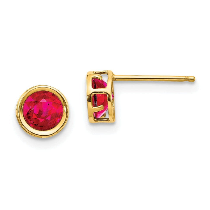 Lovely Rita's Earrings 14k Yellow Gold Round Ruby Birthstone Earrings