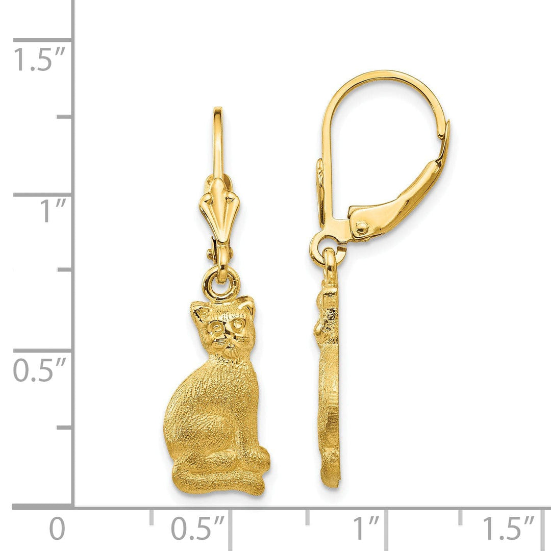 Lovely Rita's Earrings 14k Yellow Gold Satin Cat Dangle Leverback Earring