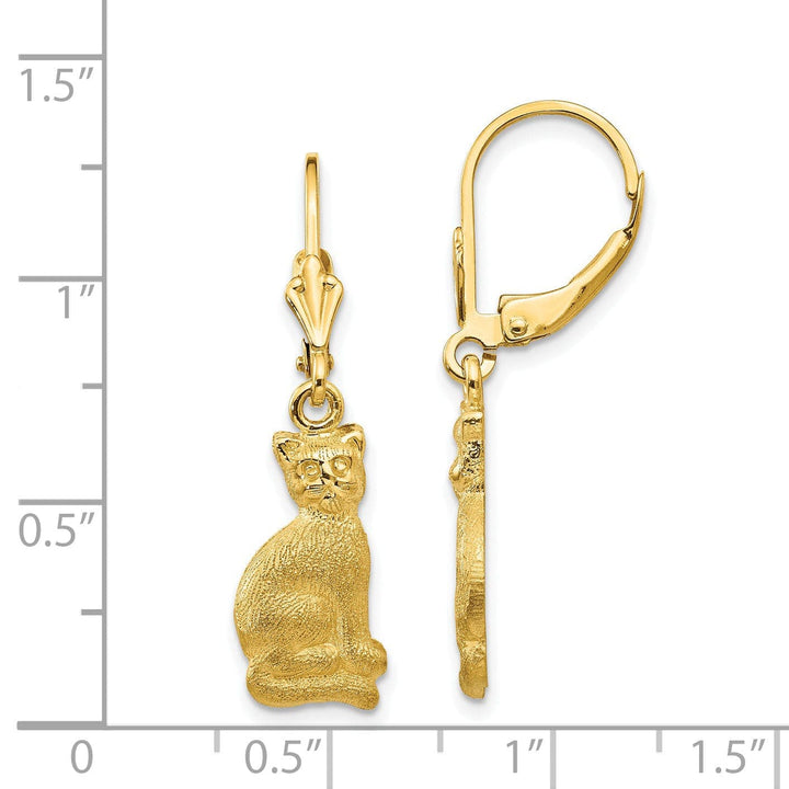 Lovely Rita's Earrings 14k Yellow Gold Satin Cat Dangle Leverback Earring