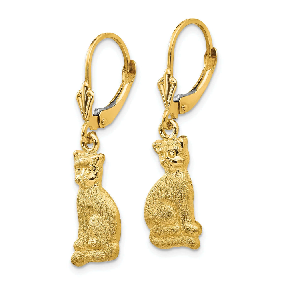 Lovely Rita's Earrings 14k Yellow Gold Satin Cat Dangle Leverback Earring
