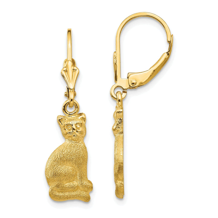 Lovely Rita's Earrings 14k Yellow Gold Satin Cat Dangle Leverback Earring