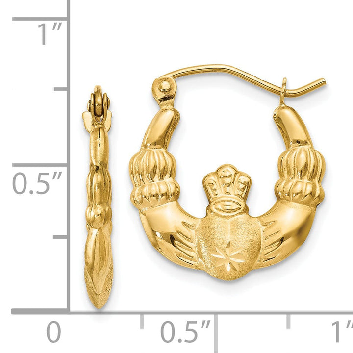 Lovely Rita's Earrings 14k Yellow Gold Satin Claddagh Hoop Earrings