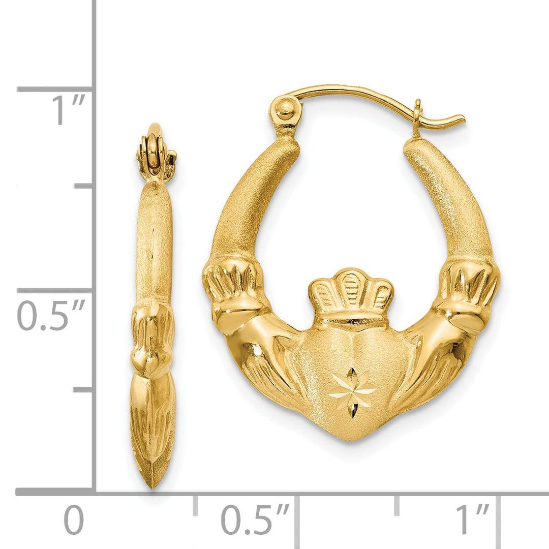 Lovely Rita's Earrings 14k Yellow Gold Satin Claddagh Hoop Earrings