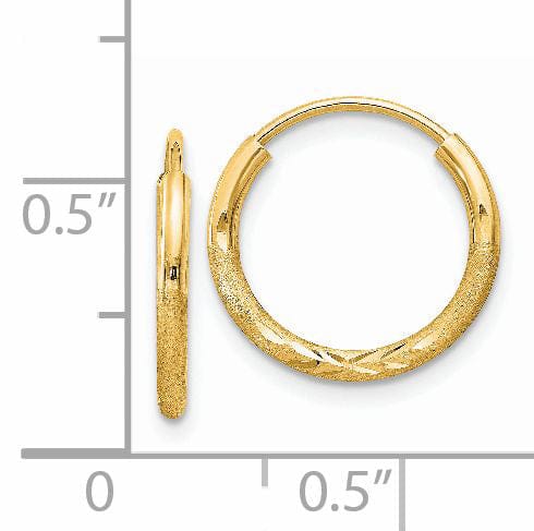Lovely Rita's Earrings 14k Yellow Gold Satin D.C Endless Hoops 1.25mm x 12mm