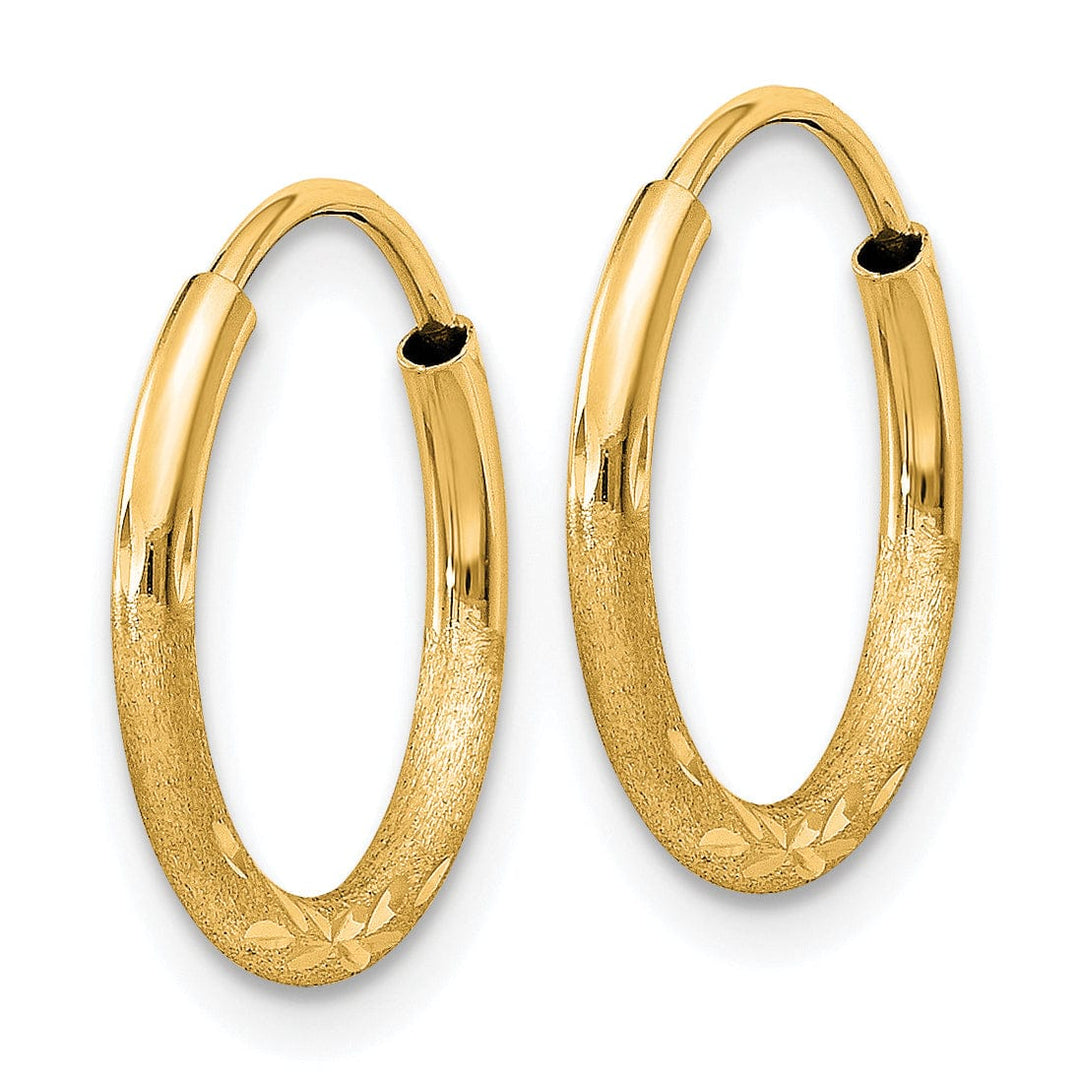 Lovely Rita's Earrings 14k Yellow Gold Satin D.C Endless Hoops 1.25mm x 12mm