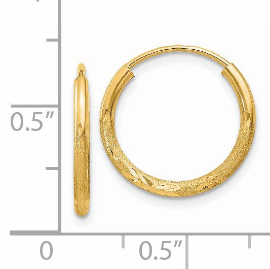 Lovely Rita's Earrings 14k Yellow Gold Satin D.C Endless Hoops 1.5mm x 14mm