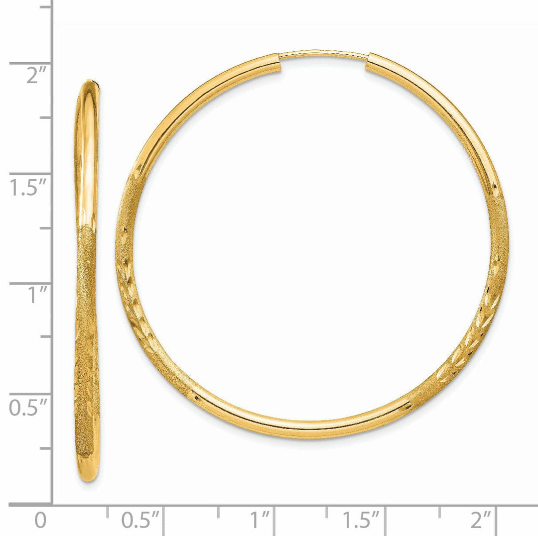 Lovely Rita's Earrings 14k Yellow Gold Satin D.C Endless Hoops 2mm x 40mm