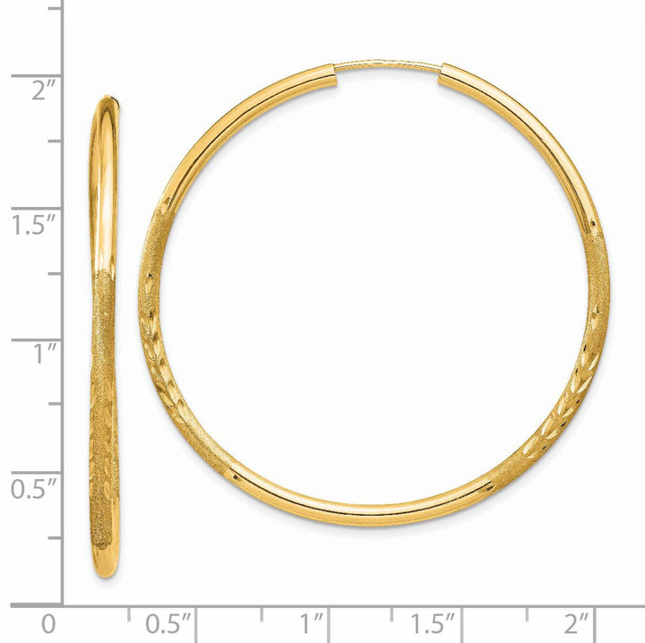 Lovely Rita's Earrings 14k Yellow Gold Satin D.C Endless Hoops 2mm x 40mm
