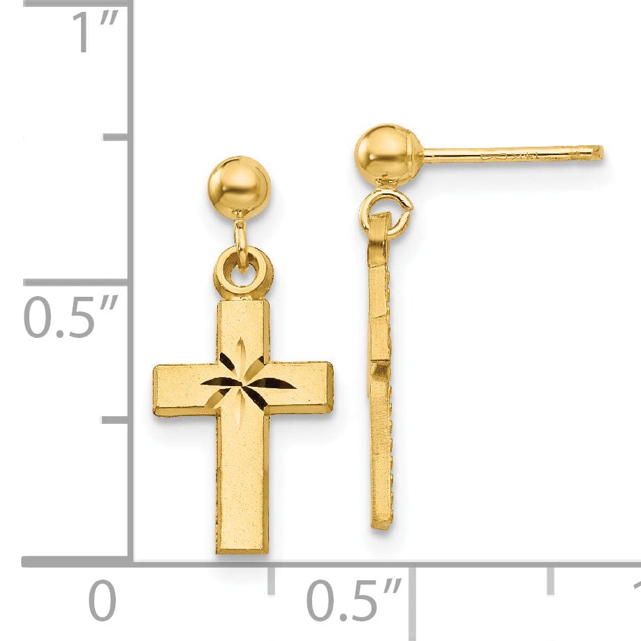 Lovely Rita's Earrings 14k Yellow Gold Satin Diamond -Cut Cross Earring