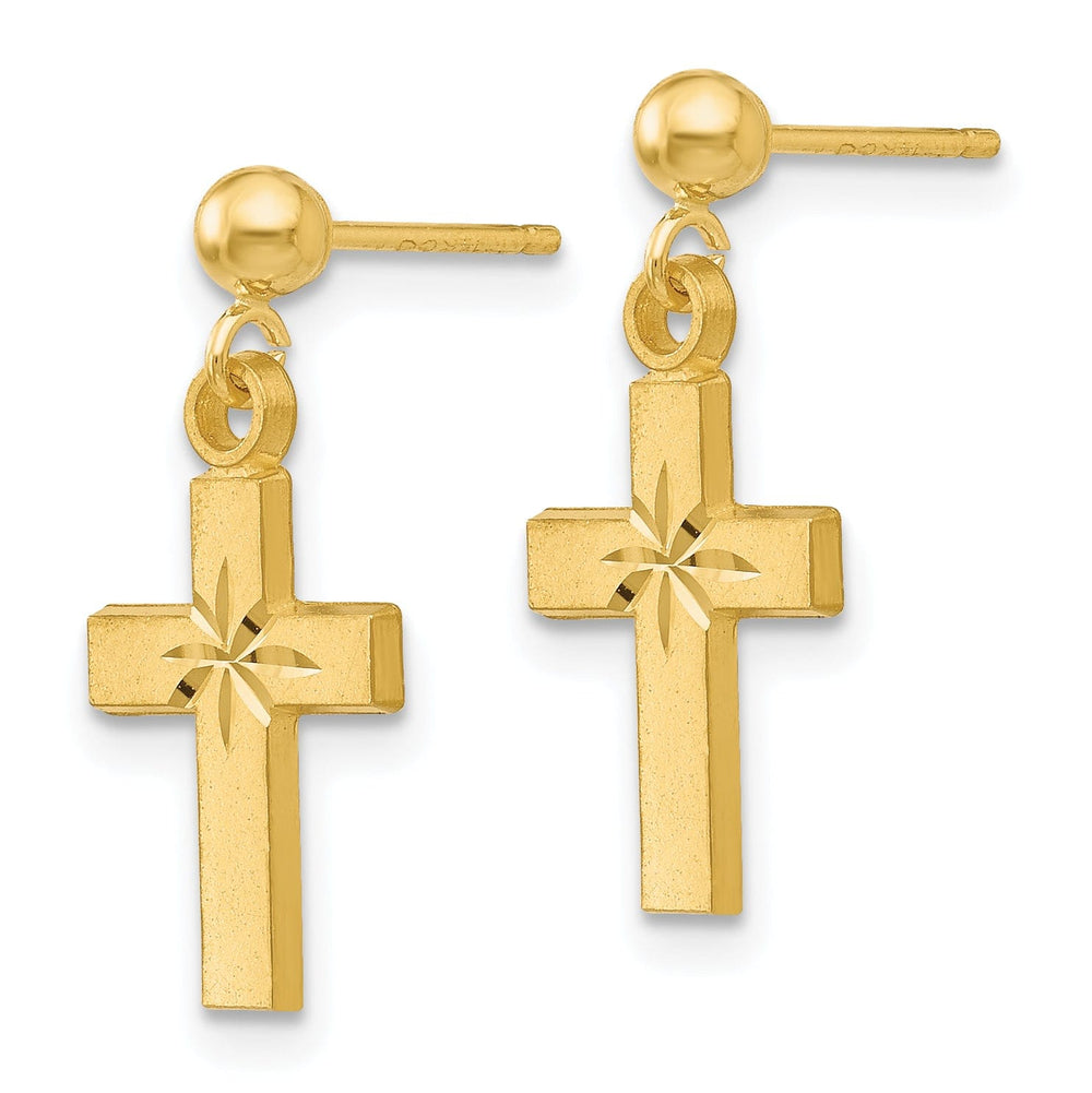 Lovely Rita's Earrings 14k Yellow Gold Satin Diamond -Cut Cross Earring